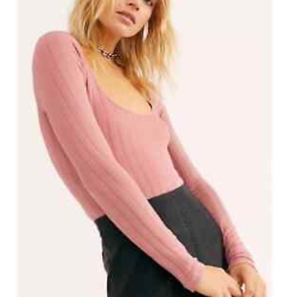 Free People ribbed pink Lucky You Scoop Neck Shirt medium / large - Picture 8 of 8